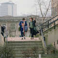 Barbara and a friend on the steps of the GTB, Uni: RAG Week Abseil, Hitch Hike, and Beaumont Street Life Plymouth, Devon - 13th February 1986