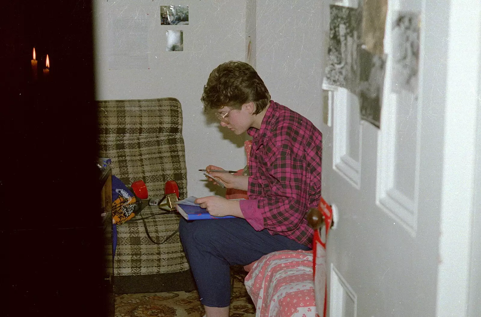 Barbara writes some cards, from Uni: RAG Week Abseil, Hitch Hike, and Beaumont Street Life Plymouth, Devon - 13th February 1986