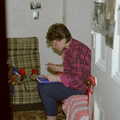 Barbara writes some cards, Uni: RAG Week Abseil, Hitch Hike, and Beaumont Street Life Plymouth, Devon - 13th February 1986