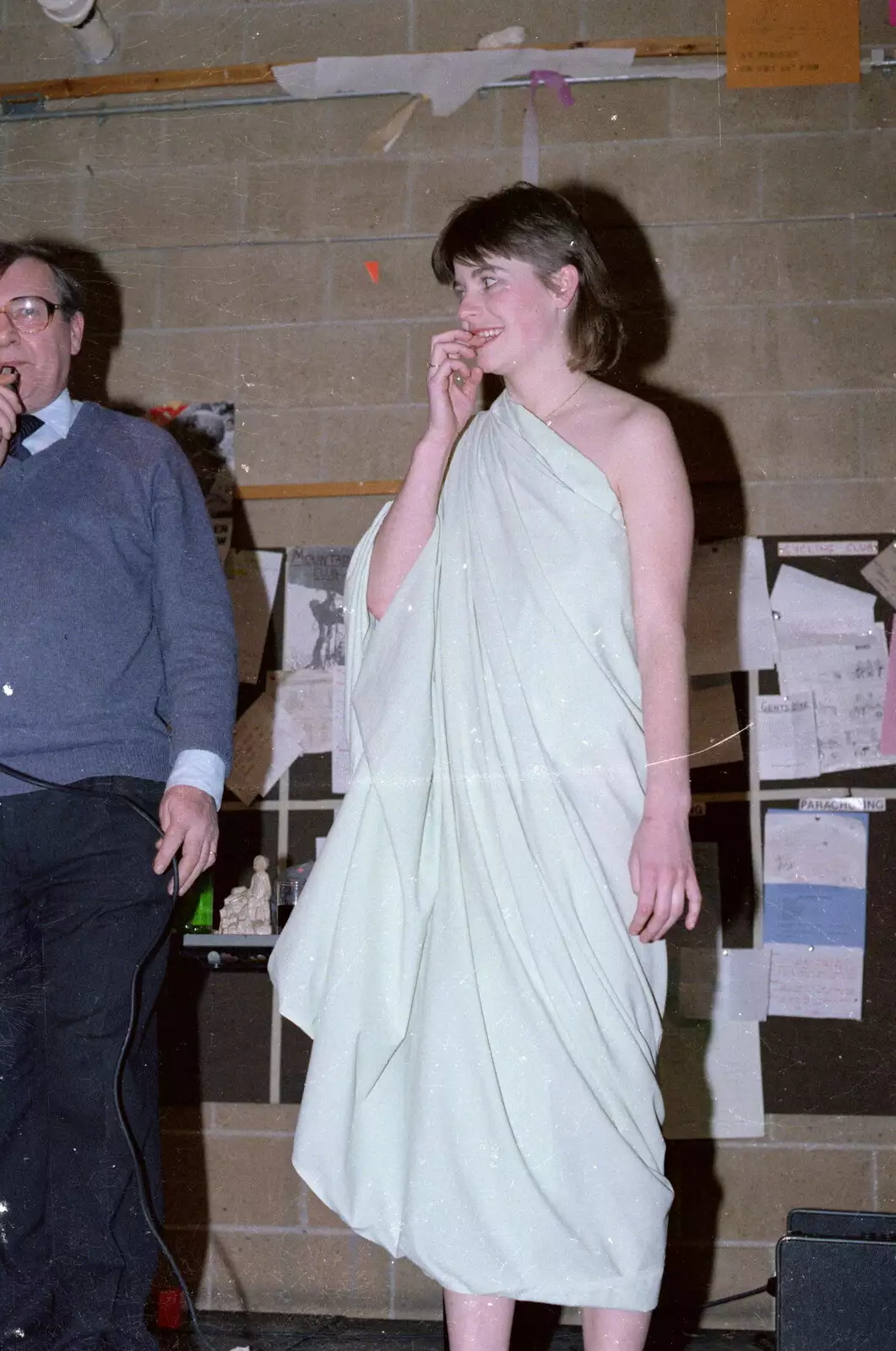 Karen Wilkins in a toga, from Uni: Jazz RAG Hit Squad in Action, Plymouth - 14th February 1986