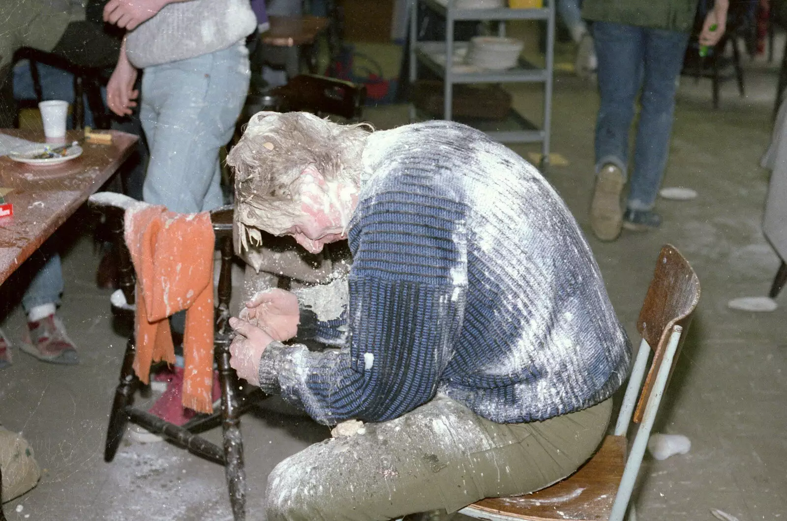 A flour-and-shaving foam victim, from Uni: Jazz RAG Hit Squad in Action, Plymouth - 14th February 1986