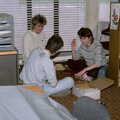 Karen and gang have a smoke in the SU office, Uni: Jazz RAG Hit Squad in Action, Plymouth - 14th February 1986