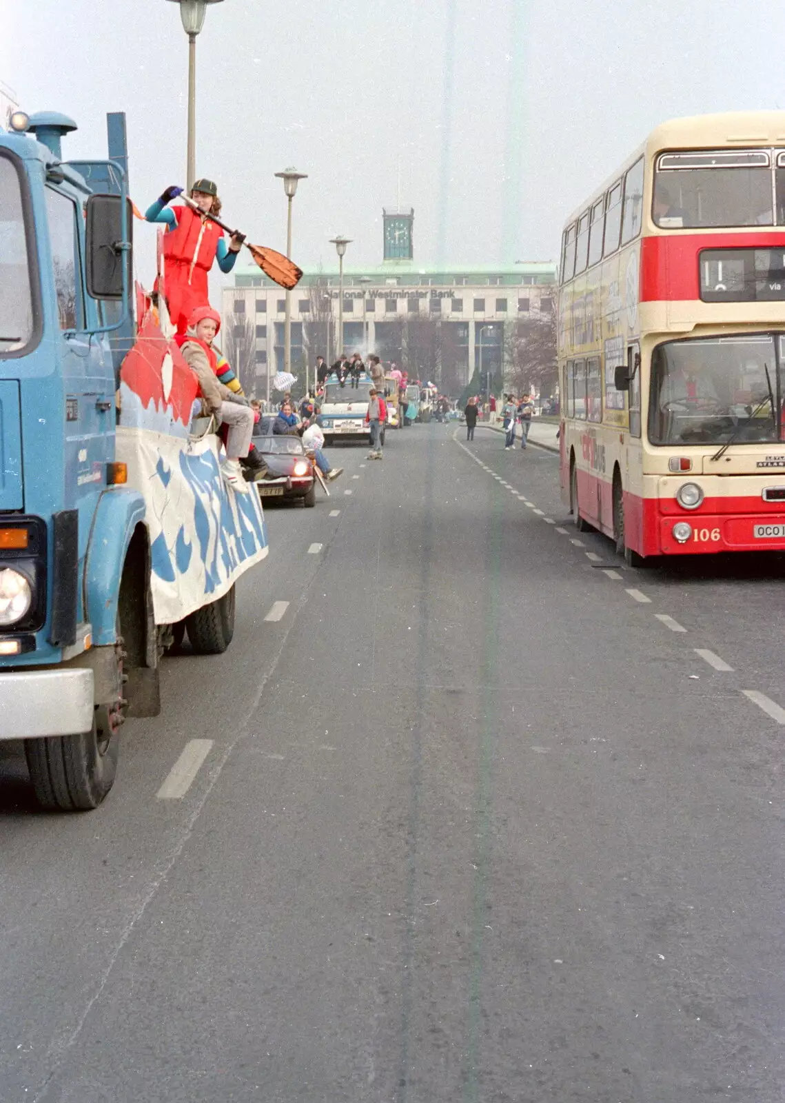 The procession on Royal Parade, from Uni: PPSU "Jazz" RAG Street Parade, Plymouth, Devon - 17th February 1986