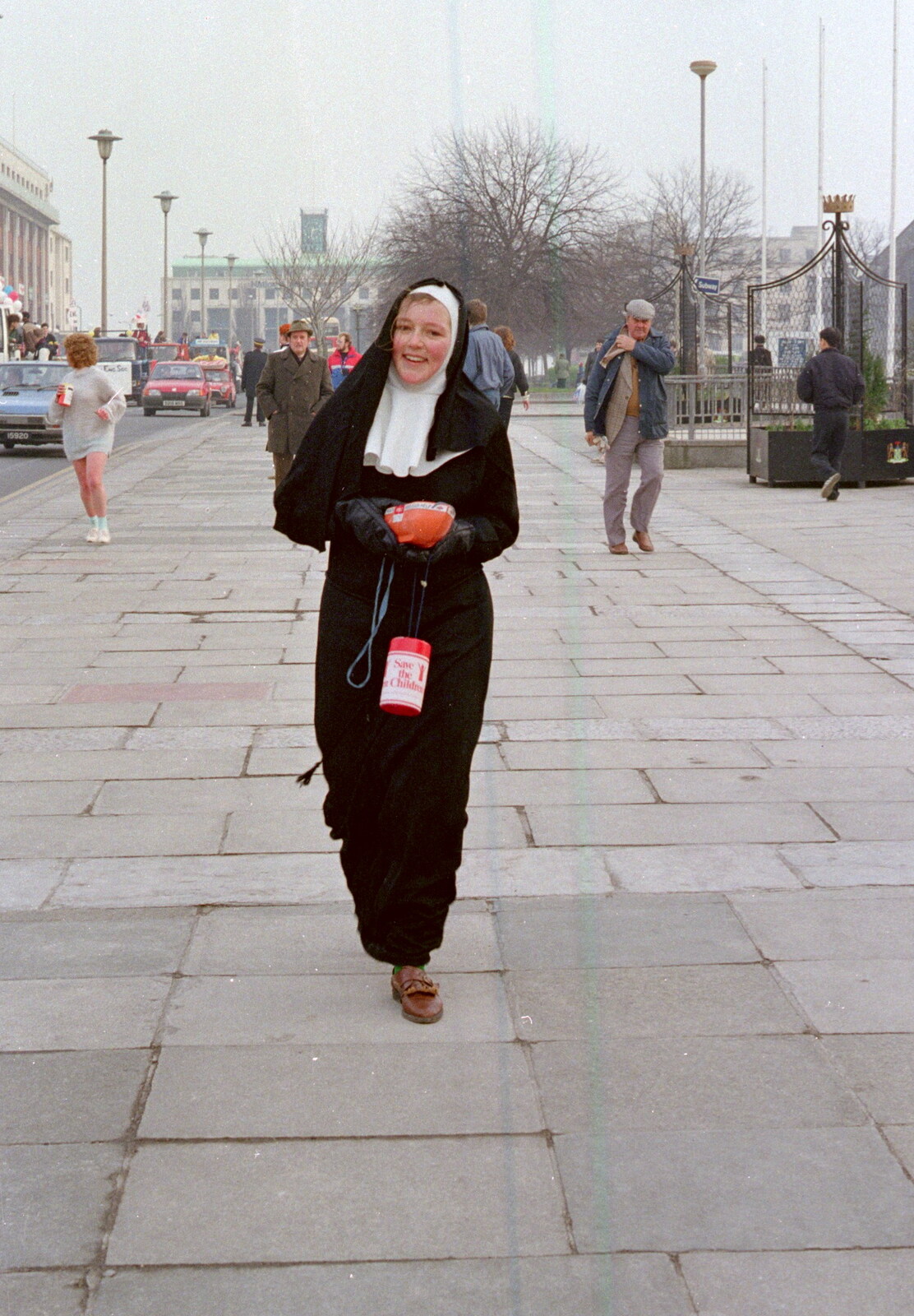 A nun on Royal Parade from Uni: PPSU "Jazz" RAG Street Parade, Plymouth, Devon - 17th February 1986
