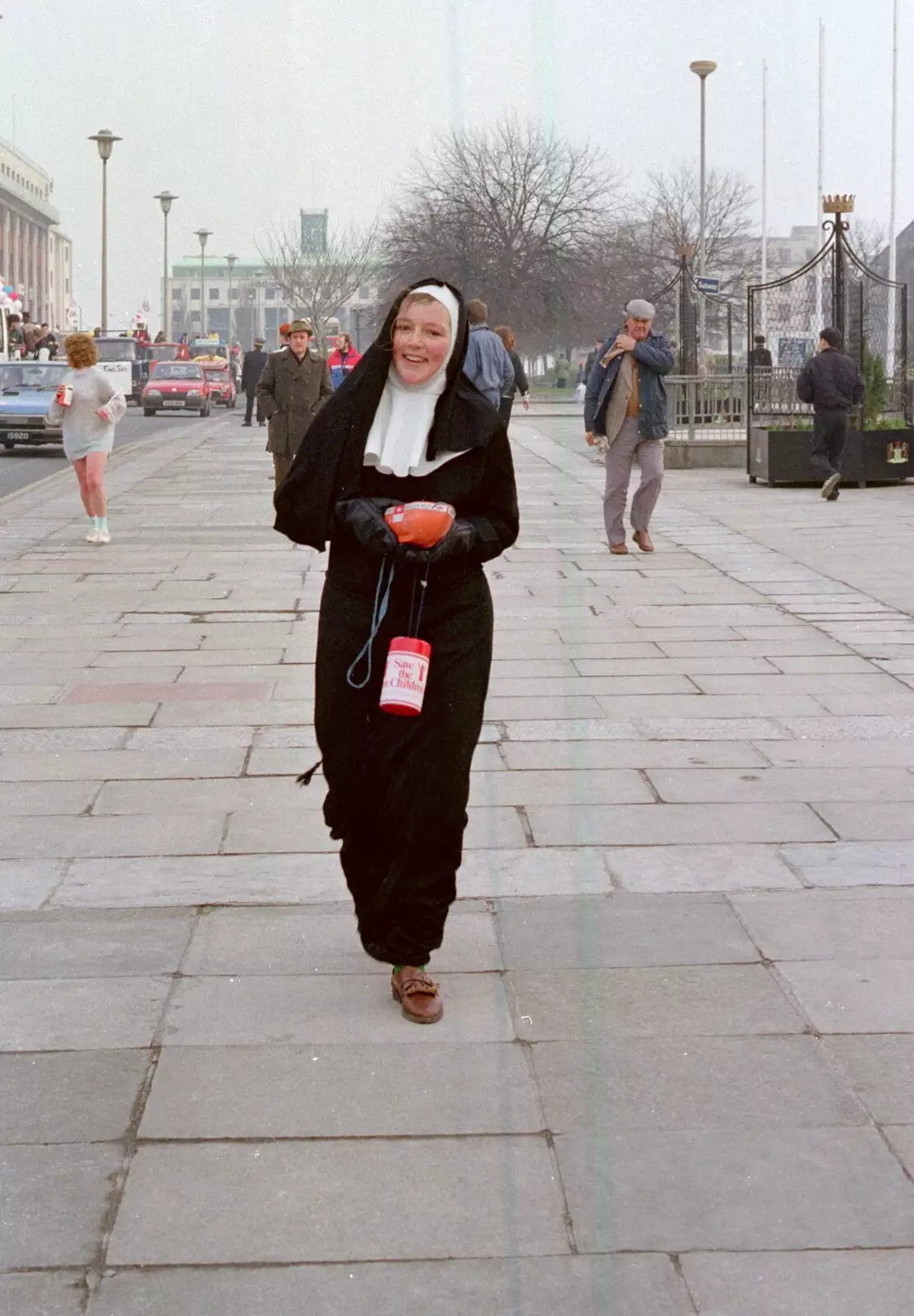 A nun on Royal Parade, from Uni: PPSU "Jazz" RAG Street Parade, Plymouth, Devon - 17th February 1986