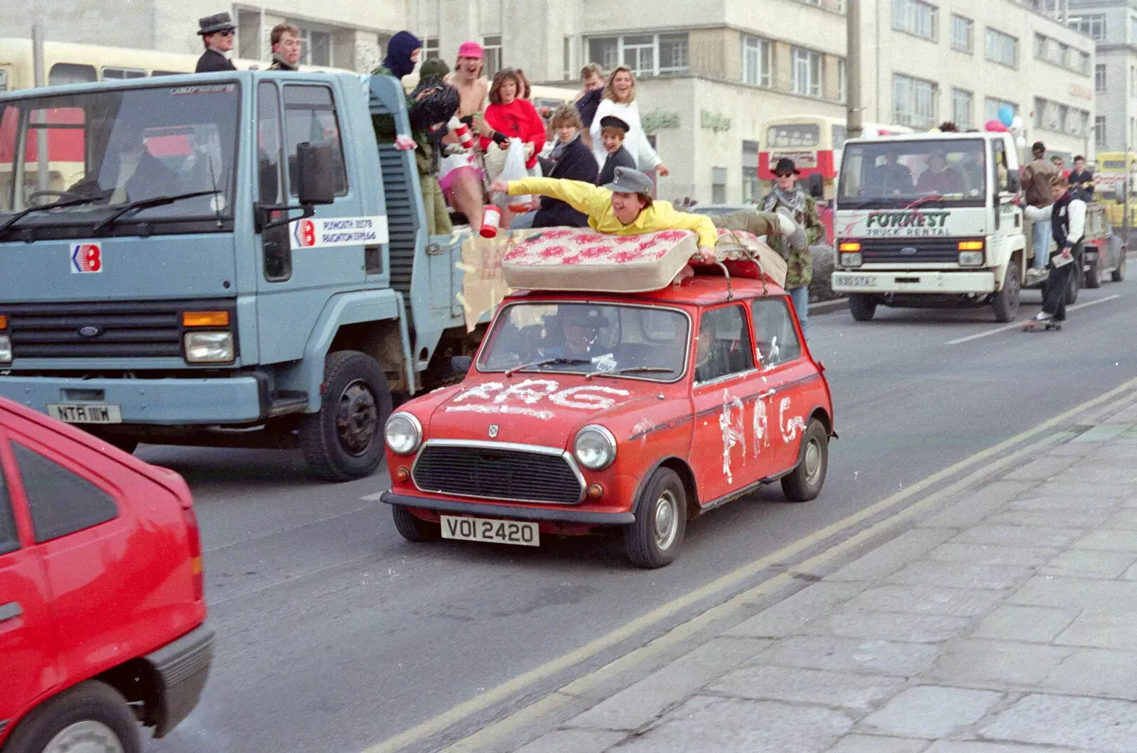 Another mini, with RAG written in shaving foam, from Uni: PPSU "Jazz" RAG Street Parade, Plymouth, Devon - 17th February 1986