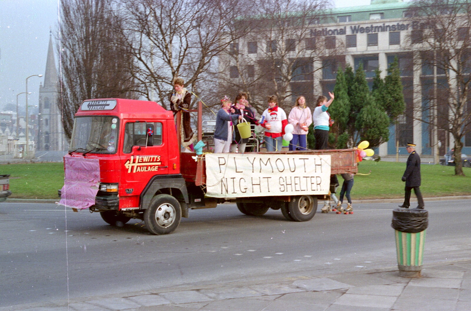 Plymouth Night Shelter on St. Andrew's Cross from Uni: PPSU "Jazz" RAG Street Parade, Plymouth, Devon - 17th February 1986