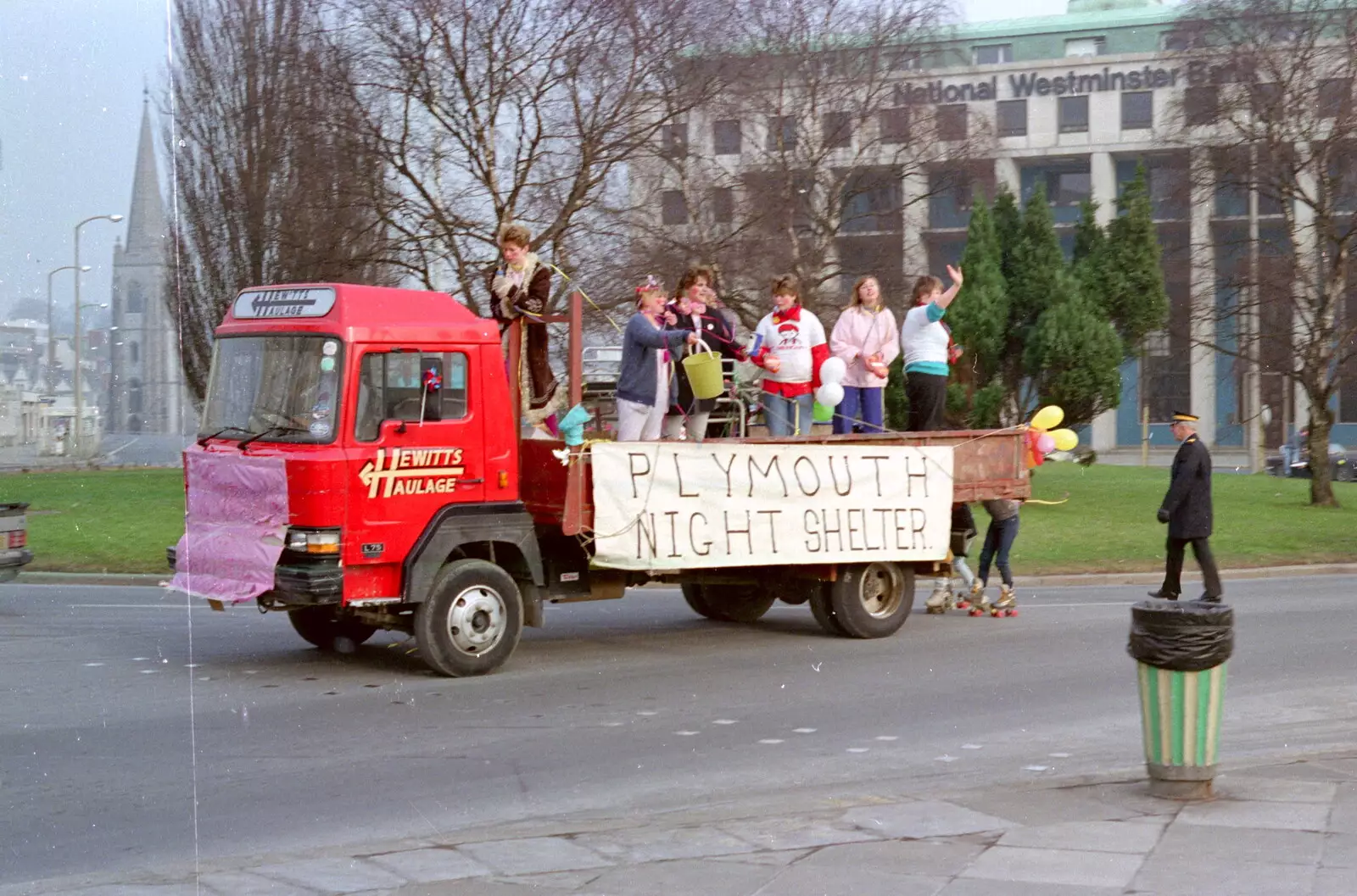 Plymouth Night Shelter on St. Andrew's Cross, from Uni: PPSU "Jazz" RAG Street Parade, Plymouth, Devon - 17th February 1986