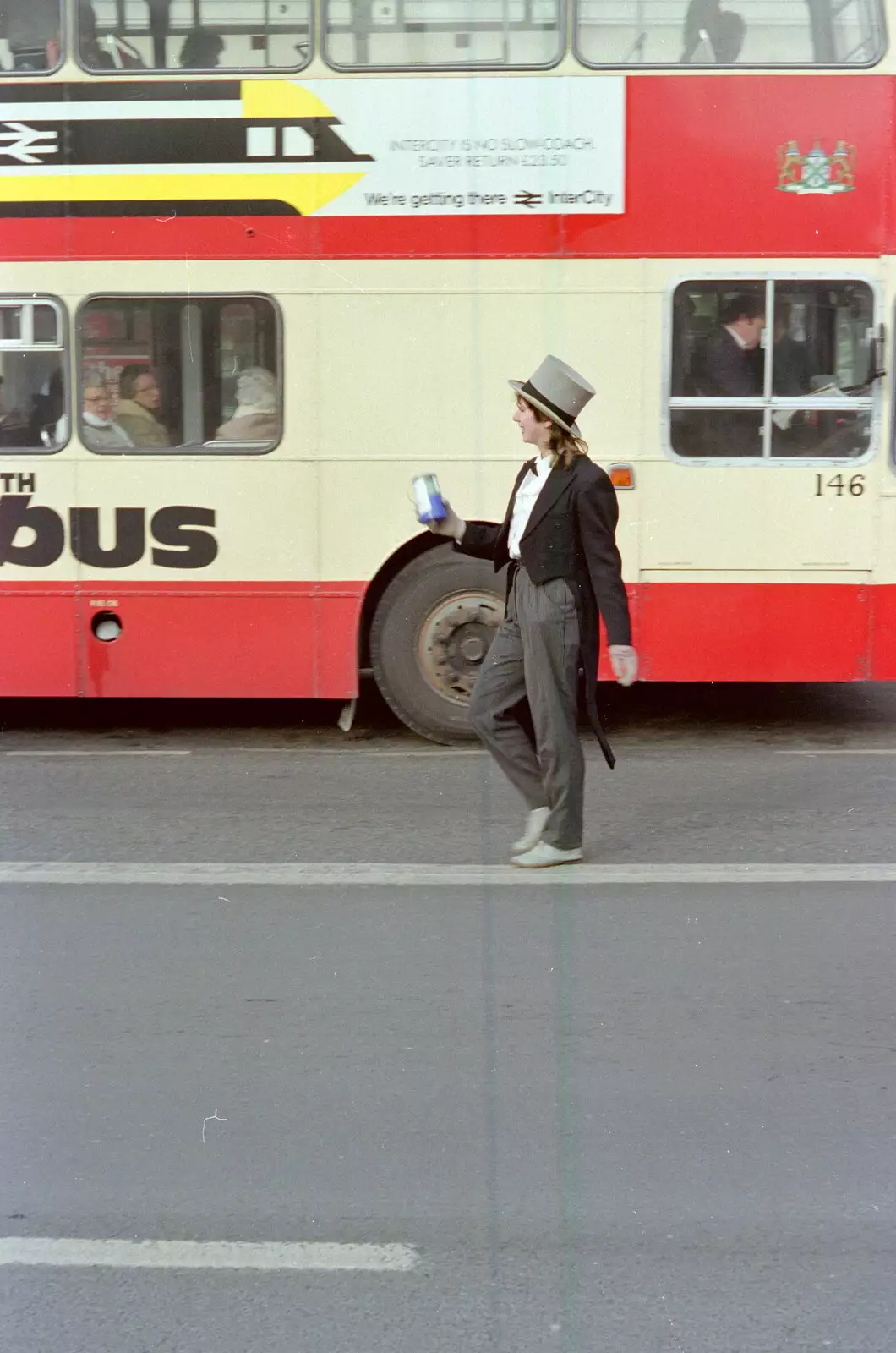 Top hat and tails on Royal Parade, from Uni: PPSU "Jazz" RAG Street Parade, Plymouth, Devon - 17th February 1986