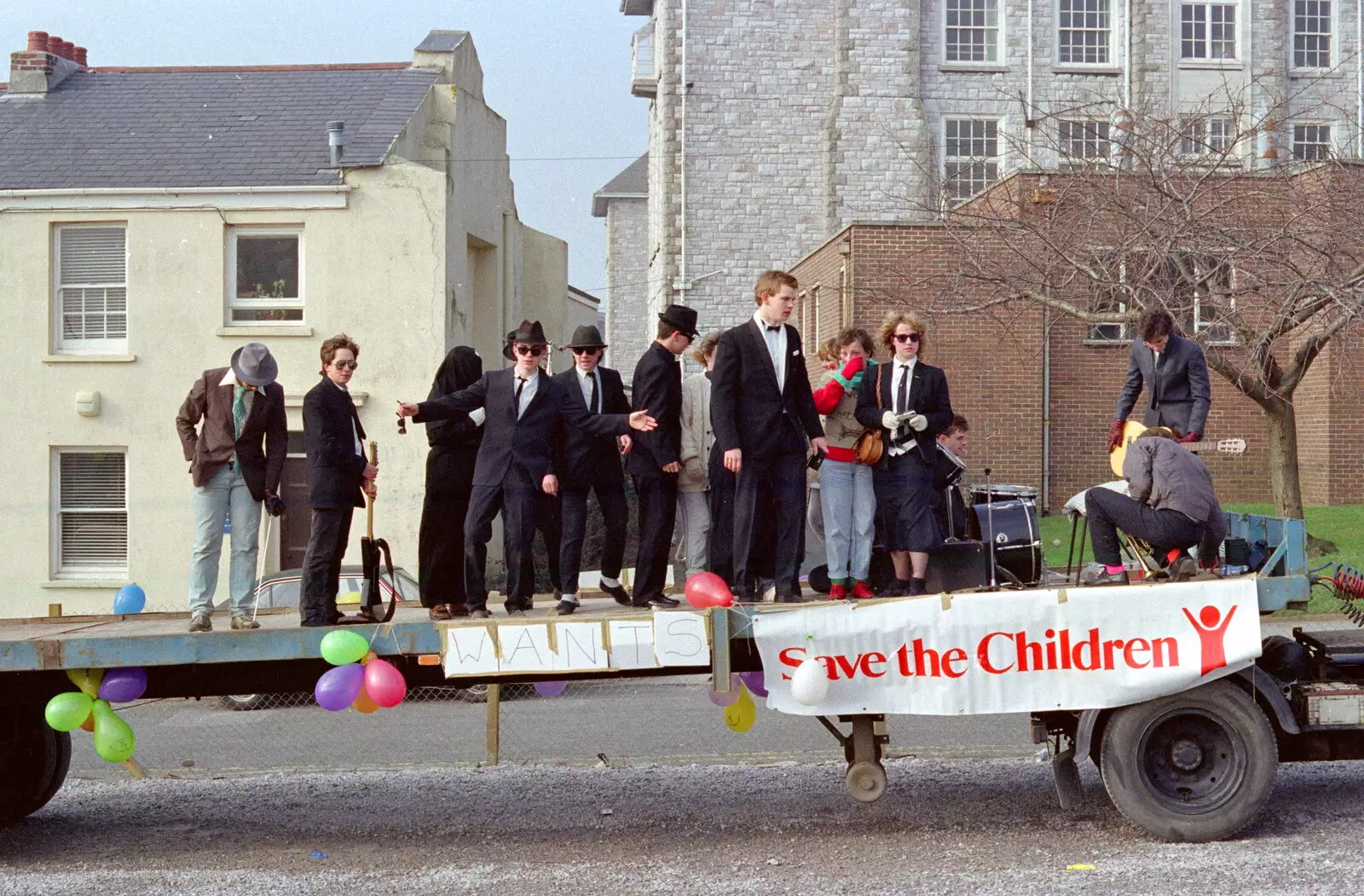 The Blues Brothers by the Coburg Street Villas, from Uni: PPSU "Jazz" RAG Street Parade, Plymouth, Devon - 17th February 1986