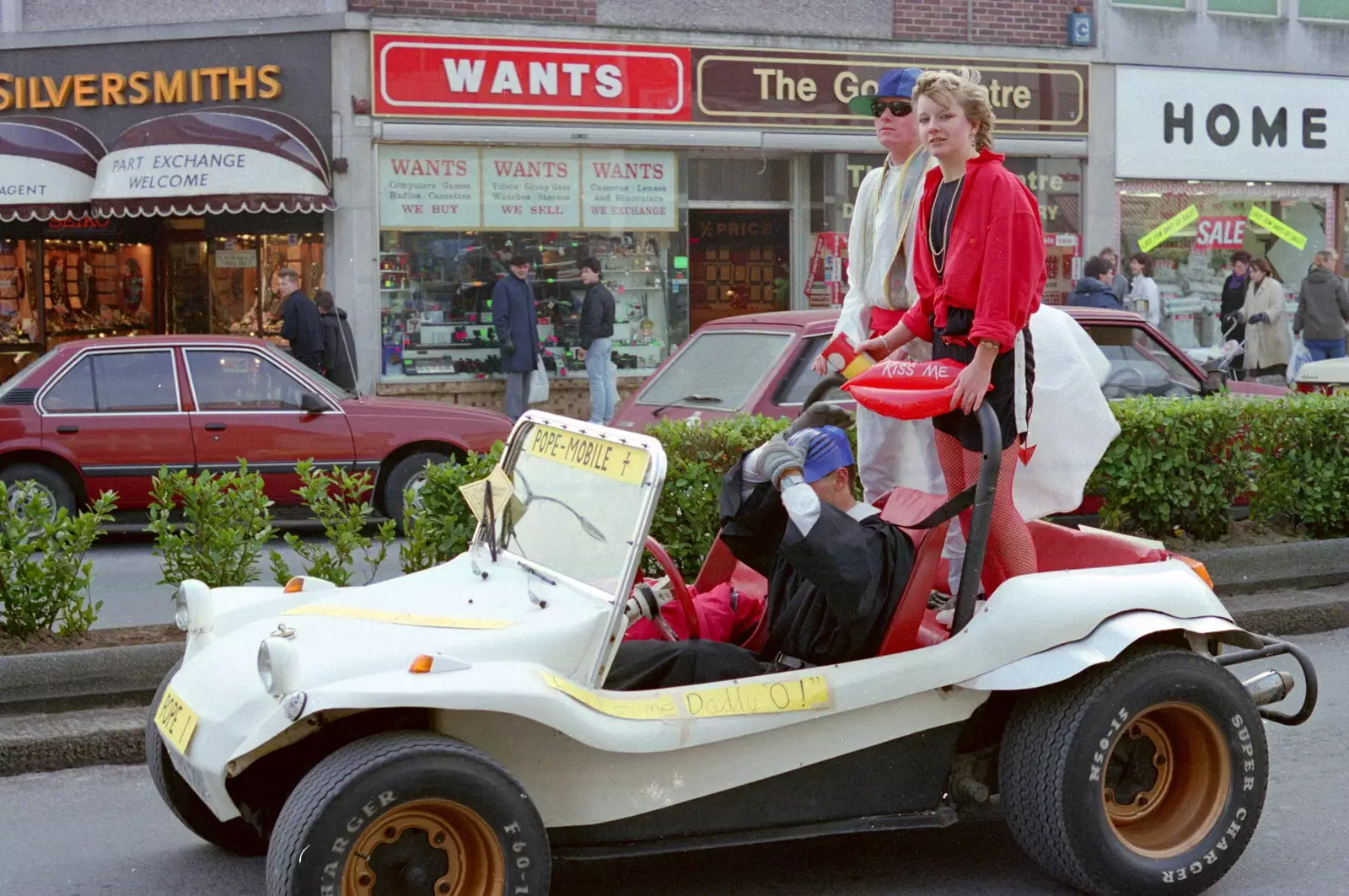 The 'Pope Mobile' on the top of Cornwall Street, from Uni: PPSU "Jazz" RAG Street Parade, Plymouth, Devon - 17th February 1986