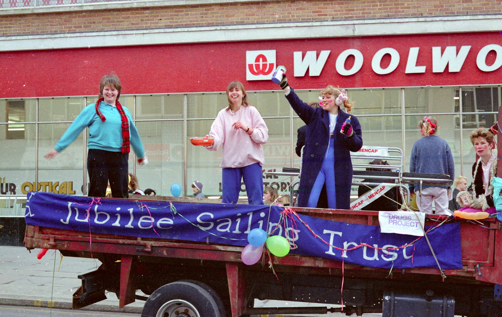 The Jubilee Sailing Trust outside Woolworths from Uni: PPSU "Jazz" RAG Street Parade, Plymouth, Devon - 17th February 1986