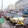 The procession and loads of 80s cars on New George Street, Uni: PPSU "Jazz" RAG Street Parade, Plymouth, Devon - 17th February 1986