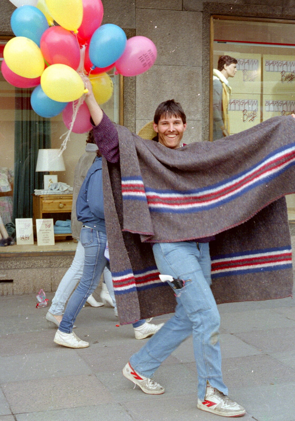 Mexican Man with a load of balloons from Uni: PPSU "Jazz" RAG Street Parade, Plymouth, Devon - 17th February 1986
