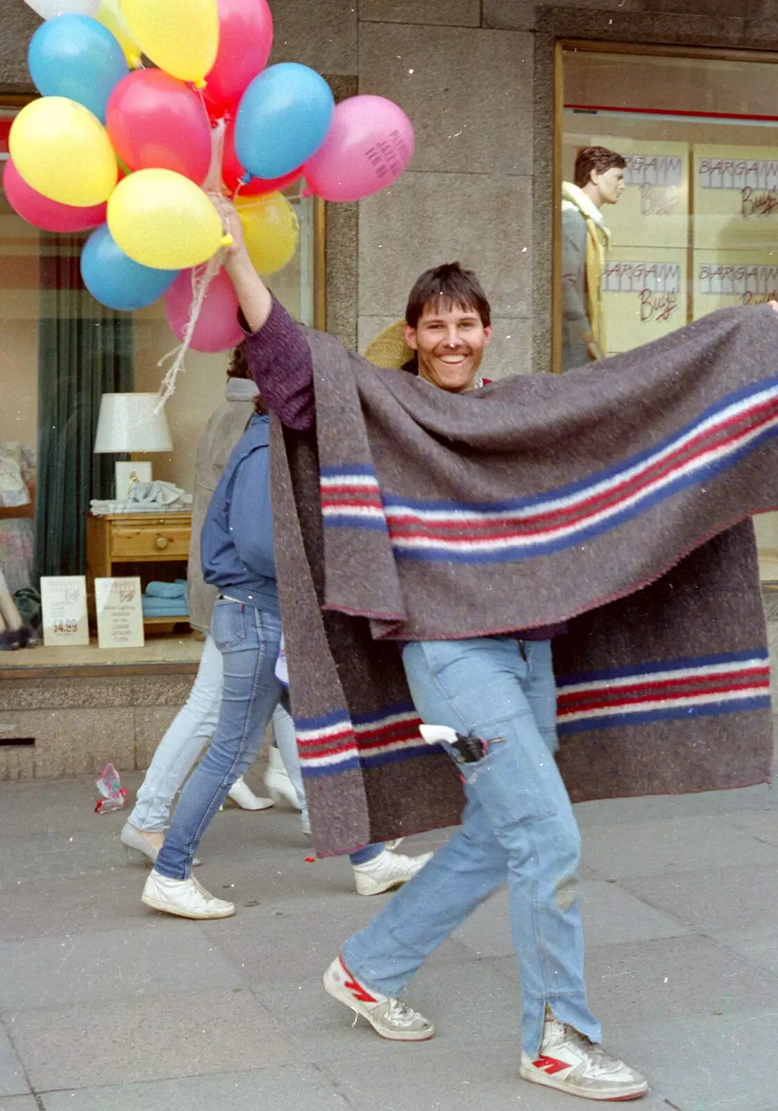 Mexican Man with a load of balloons, from Uni: PPSU "Jazz" RAG Street Parade, Plymouth, Devon - 17th February 1986