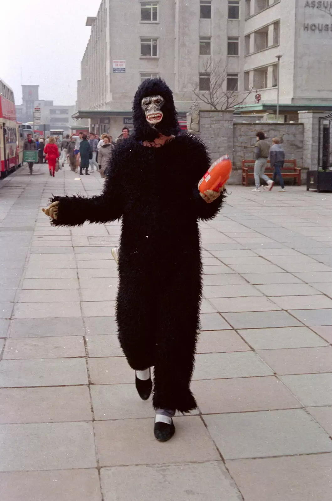 A gorilla on Royal Parade, from Uni: PPSU "Jazz" RAG Street Parade, Plymouth, Devon - 17th February 1986