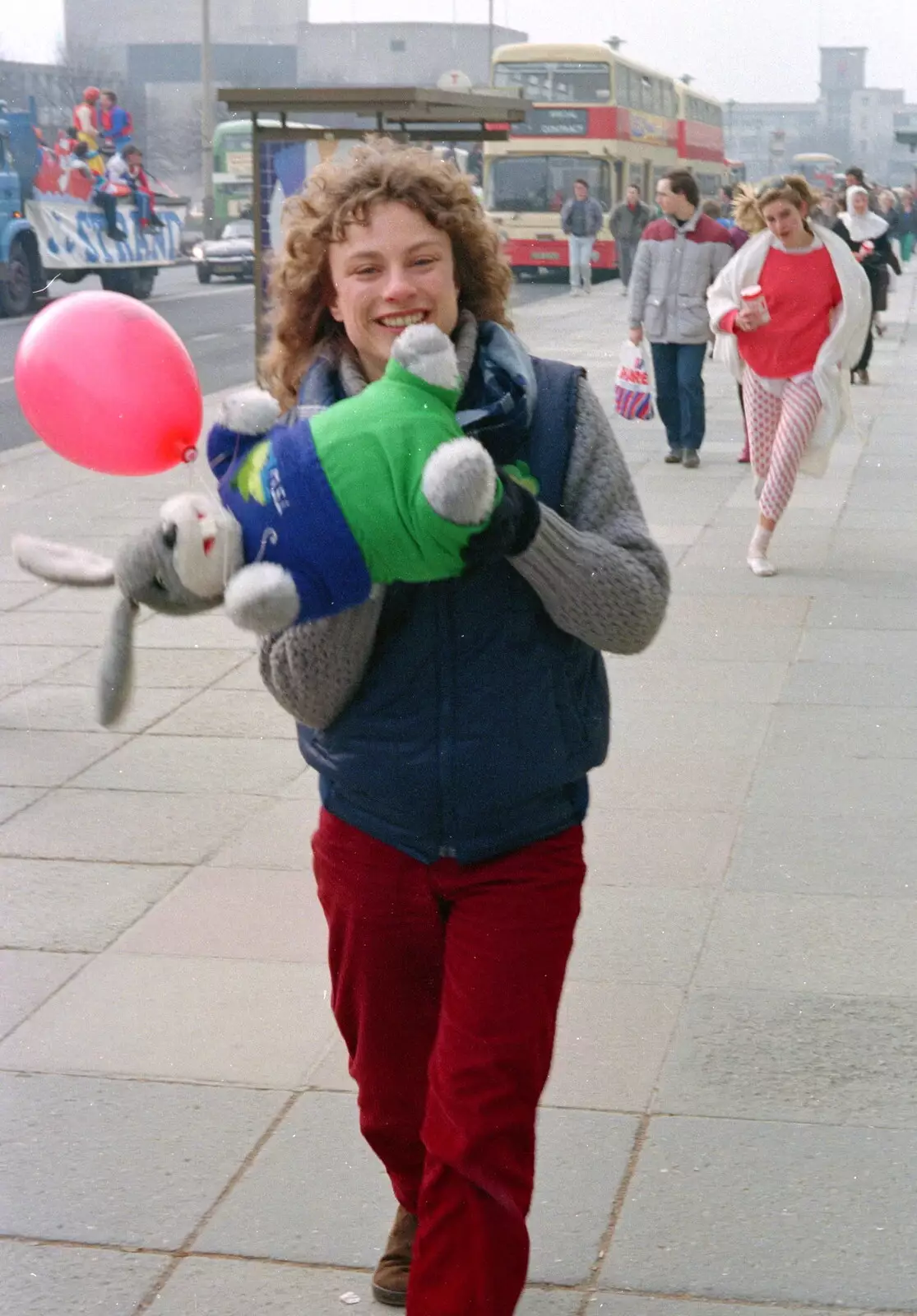 Gus Honeybun and handler on Royal Parade, from Uni: PPSU "Jazz" RAG Street Parade, Plymouth, Devon - 17th February 1986