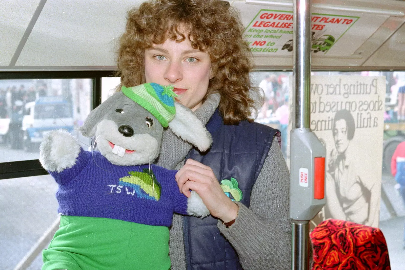 Gus Honeybun on the bus, from Uni: PPSU "Jazz" RAG Street Parade, Plymouth, Devon - 17th February 1986