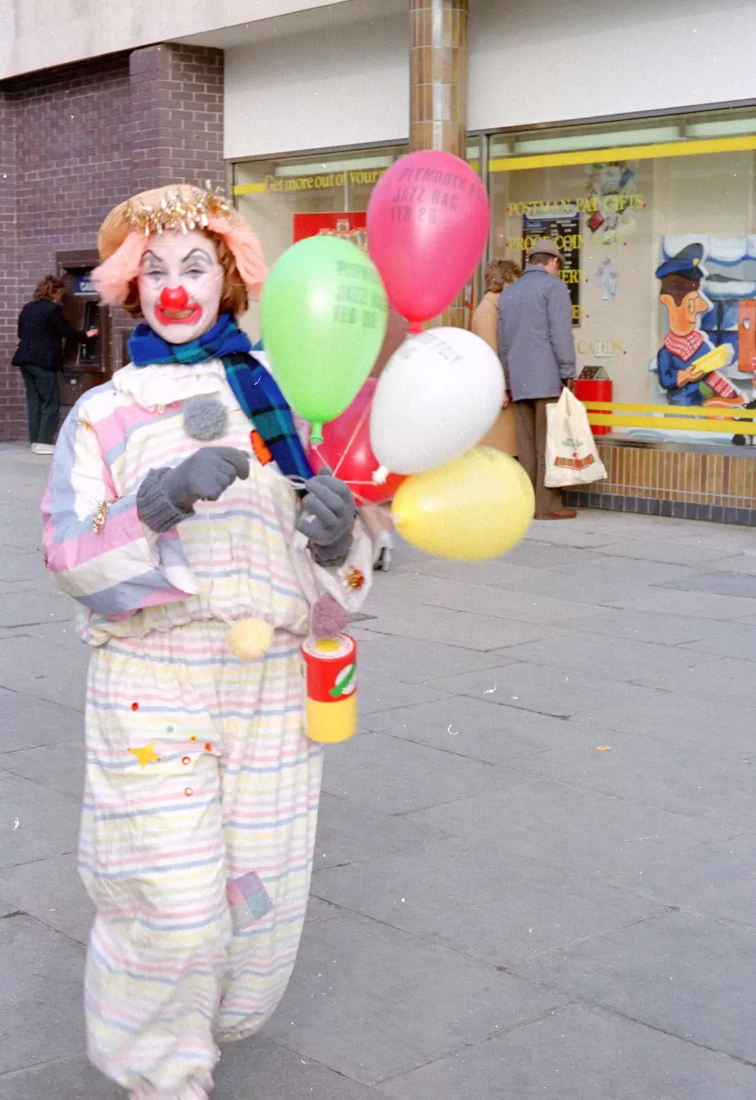 A clown, from Uni: PPSU "Jazz" RAG Street Parade, Plymouth, Devon - 17th February 1986