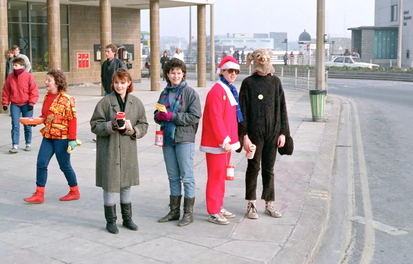 Hanging around outside the main Post Office, from Uni: PPSU "Jazz" RAG Street Parade, Plymouth, Devon - 17th February 1986