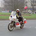 A motorbike rozzer keeps order, Uni: PPSU "Jazz" RAG Street Parade, Plymouth, Devon - 17th February 1986
