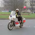 A motorbike rozzer keeps order, Uni: PPSU "Jazz" RAG Street Parade, Plymouth, Devon - 17th February 1986