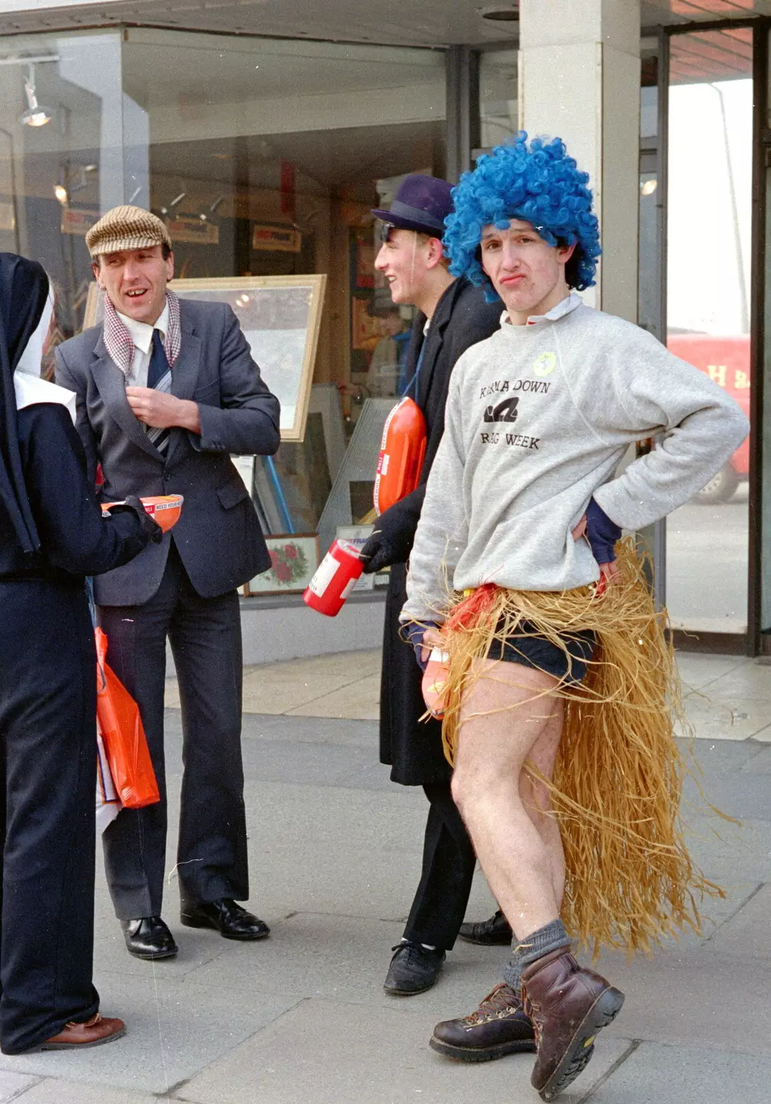 Someone in a grass skirt, from Uni: PPSU "Jazz" RAG Street Parade, Plymouth, Devon - 17th February 1986