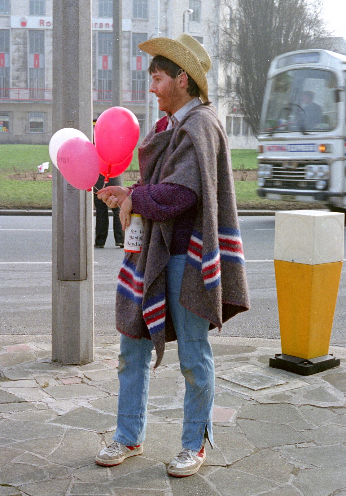 A 'Mexican' with balloons from Uni: PPSU "Jazz" RAG Street Parade, Plymouth, Devon - 17th February 1986