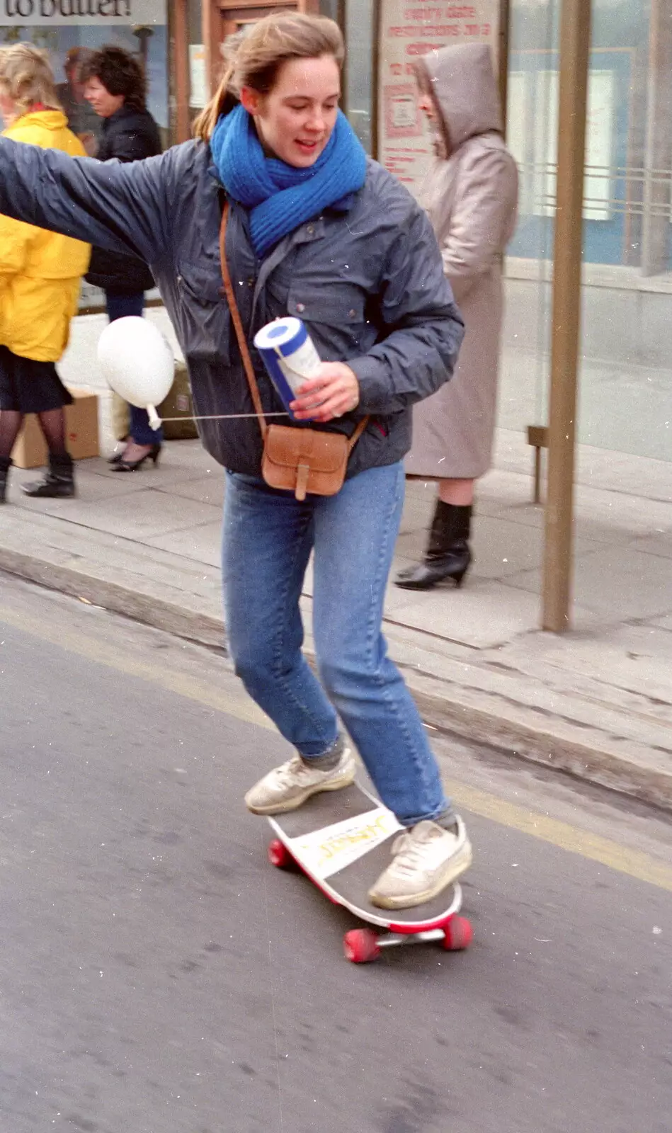 Skateboarding collection action, from Uni: PPSU "Jazz" RAG Street Parade, Plymouth, Devon - 17th February 1986