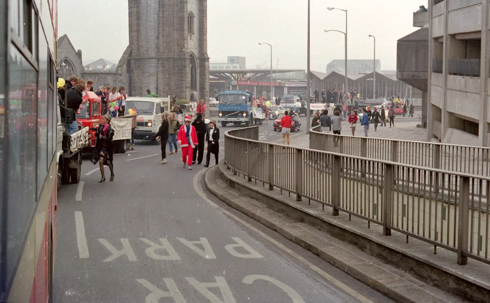 On Charles Cross roundabout and the back of Drake's Circus, from Uni: PPSU "Jazz" RAG Street Parade, Plymouth, Devon - 17th February 1986