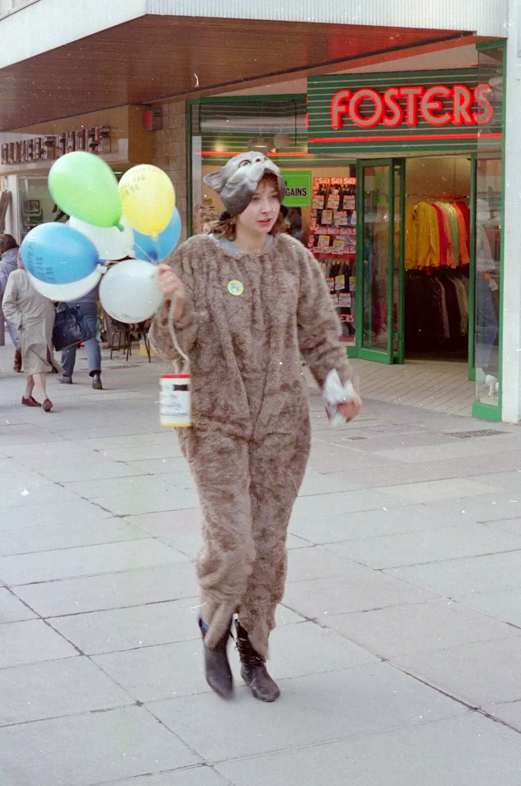 The Cat outside Fosters on New George Street, from Uni: PPSU "Jazz" RAG Street Parade, Plymouth, Devon - 17th February 1986