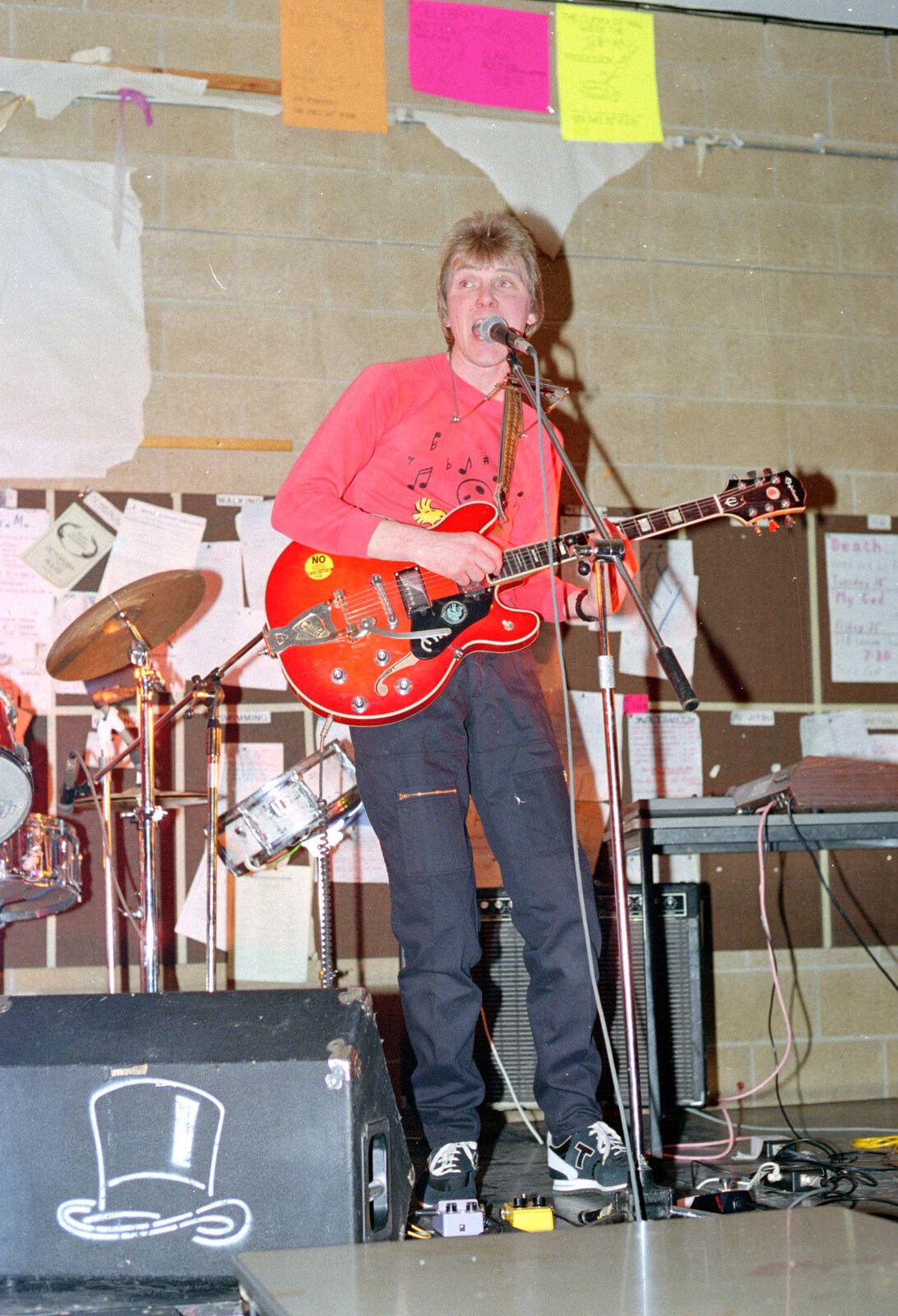 Music with a bright red Gibson Les Paul guitar from Uni: Music Nights and the RAG Ball, Plymouth, Devon - 18th February 1986