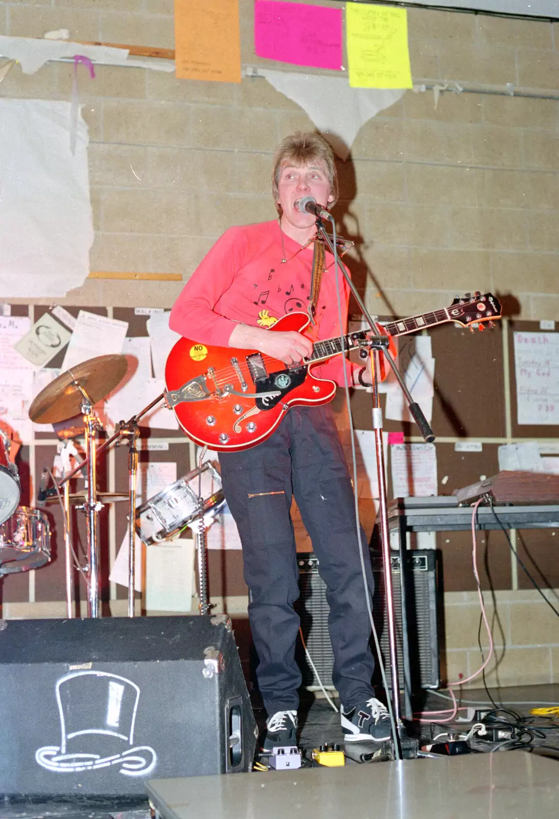 Music with a bright red Gibson Les Paul guitar, from Uni: Music Nights and the RAG Ball, Plymouth, Devon - 18th February 1986