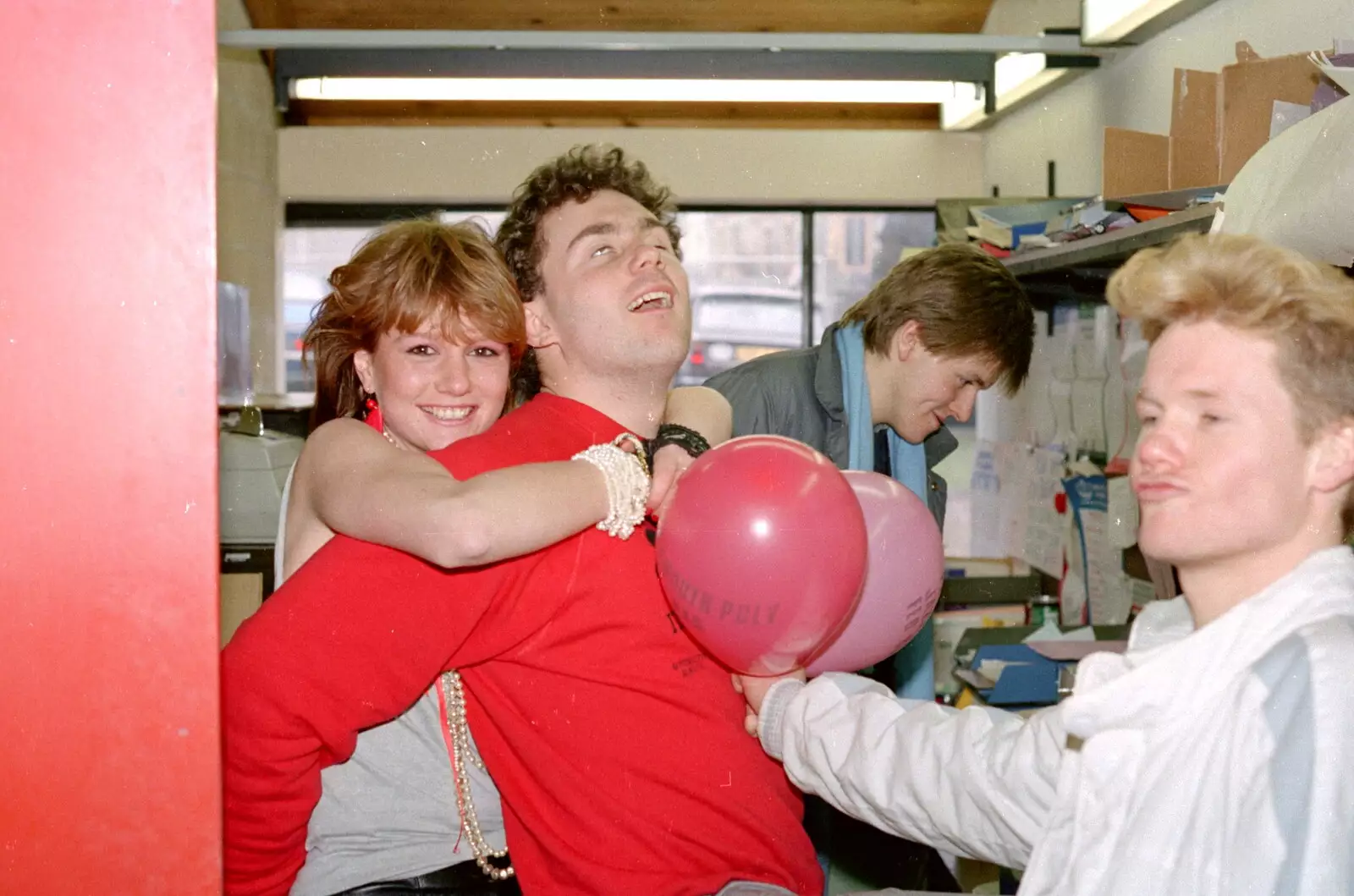 Martin in the SU offices gets some balloons, from Uni: Music Nights and the RAG Ball, Plymouth, Devon - 18th February 1986