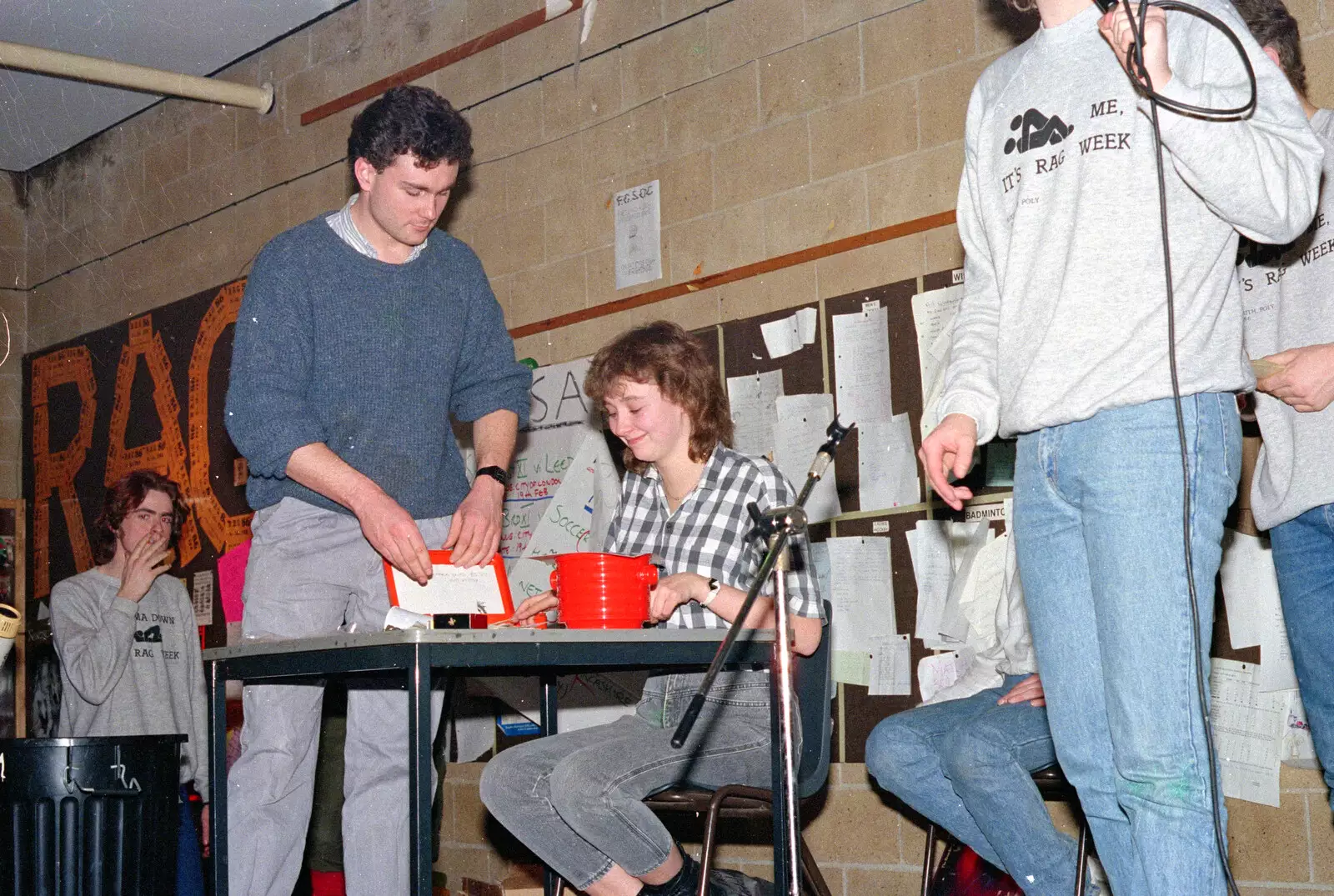 Martin and Alison do the raffle, from Uni: The PPSU "Jazz" RAG Review and Charity Auction, Plymouth, Devon - 19th February 1986