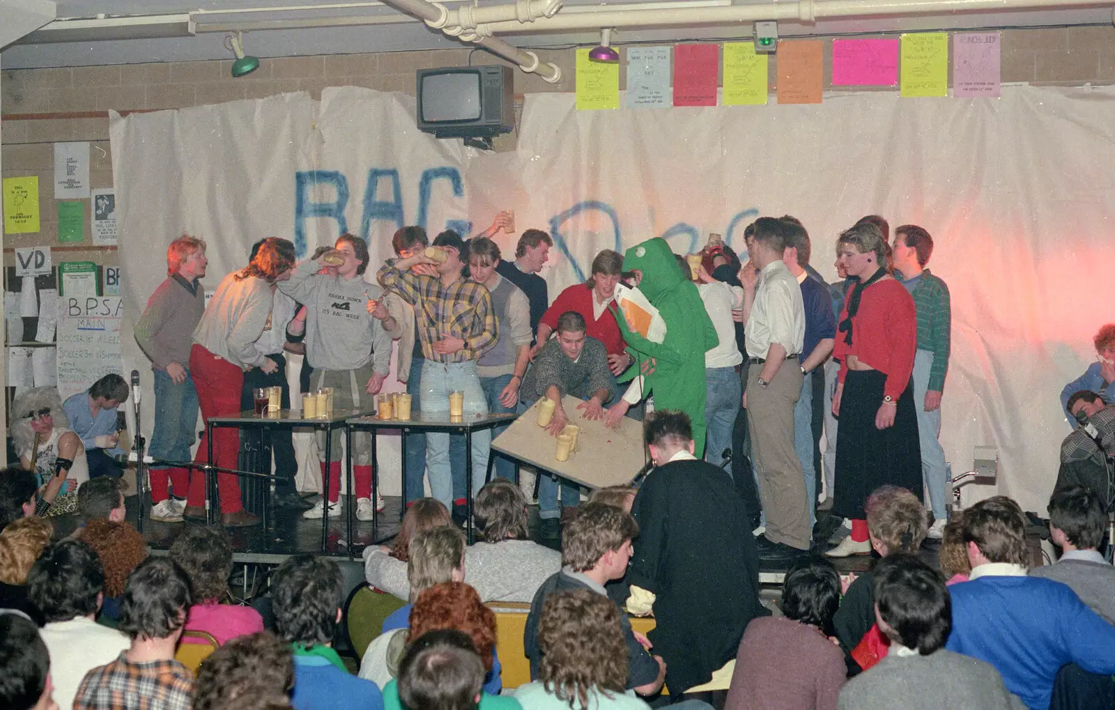 A custard boat race and a falling table, from Uni: The PPSU "Jazz" RAG Review and Charity Auction, Plymouth, Devon - 19th February 1986