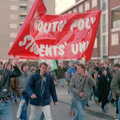 Grant holds up the PPSU banner, Uni: No Chance Fowler! A student Demonstration, London - 26th February 1986