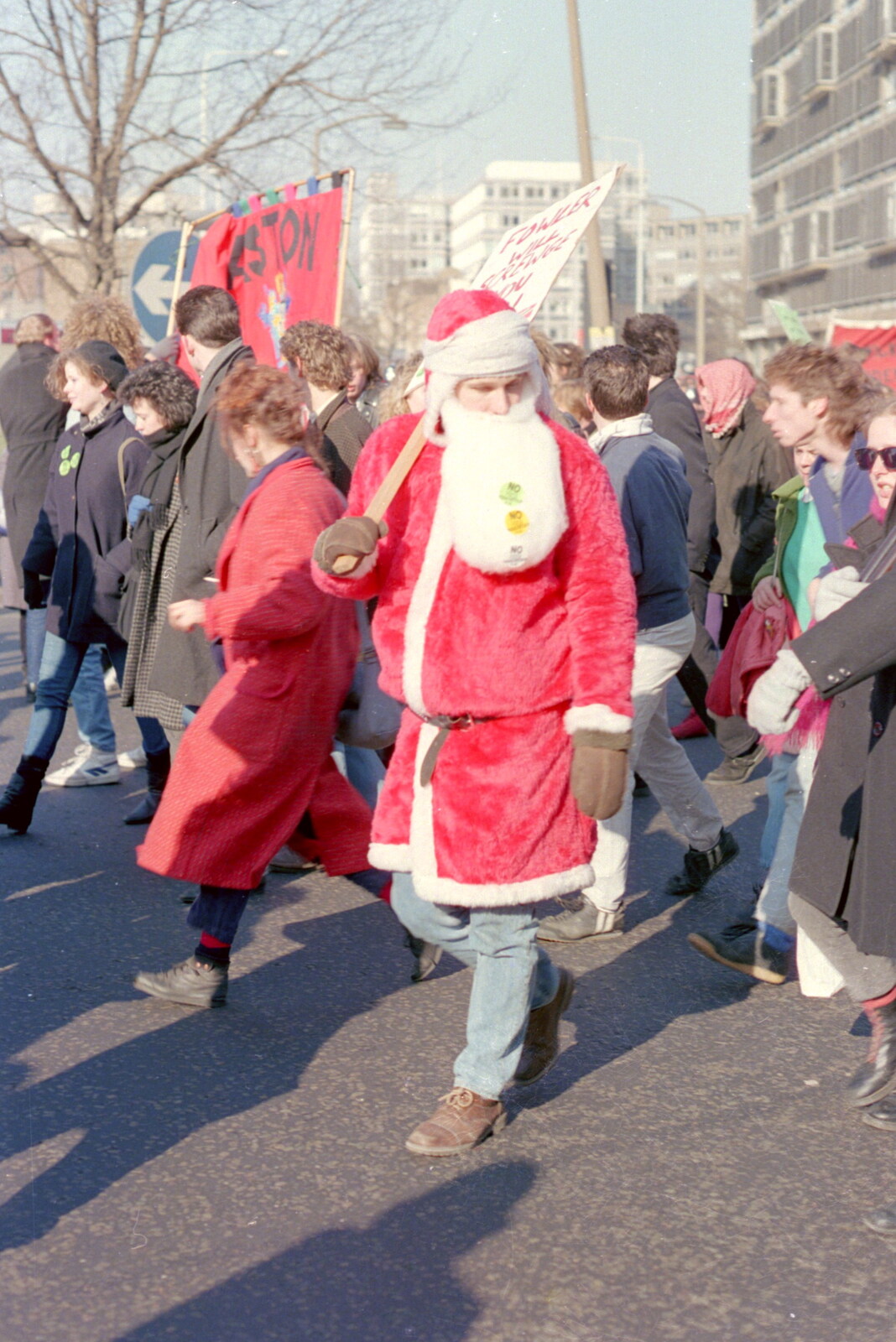 A Father Christmas gets in on the act from Uni: No Chance Fowler! A student Demonstration, London - 26th February 1986