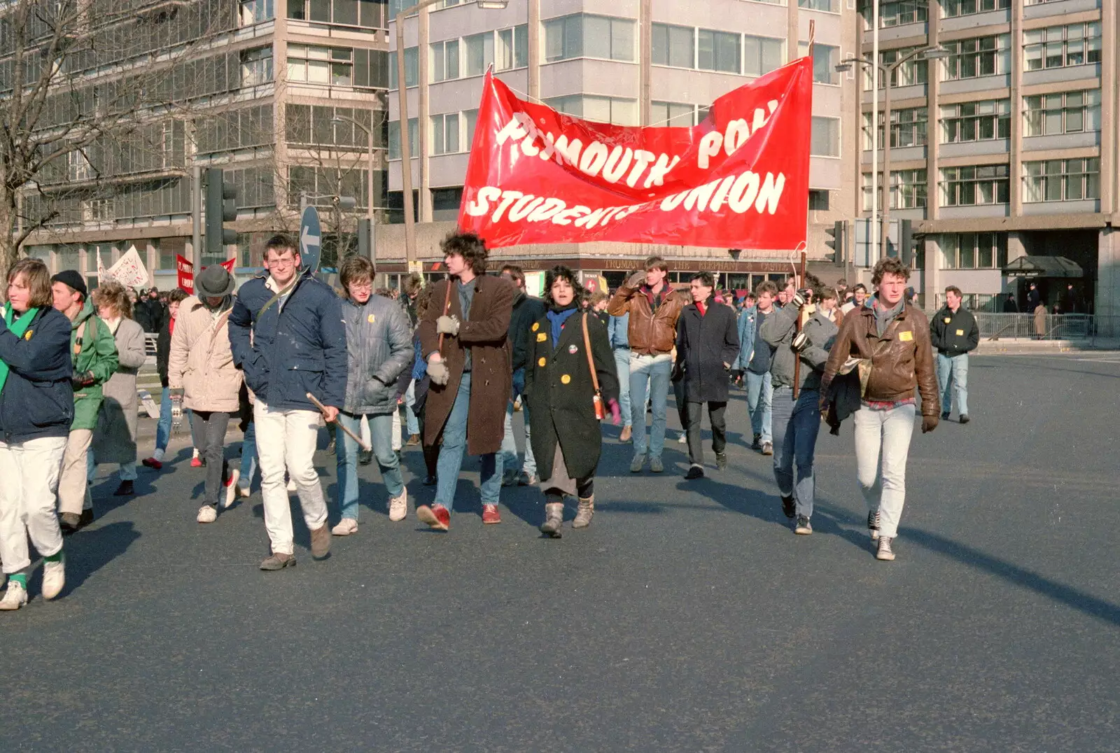 More Plymouth Poly banner waving, from Uni: No Chance Fowler! A student Demonstration, London - 26th February 1986