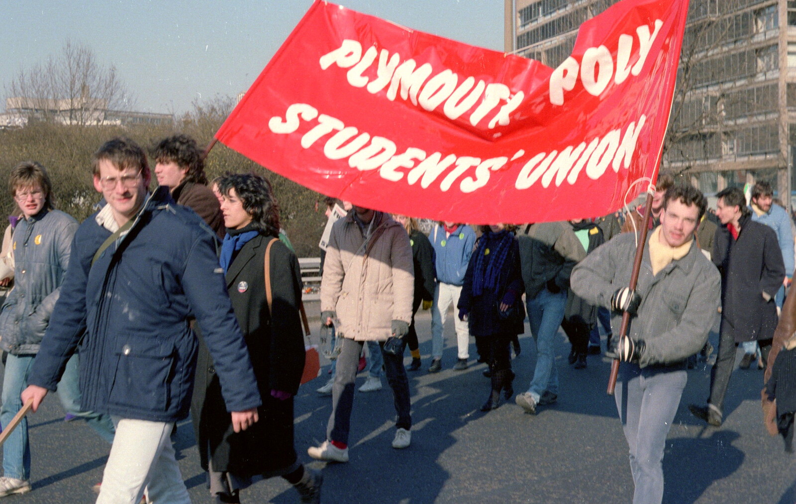 Simon Haddon does his banner-waving duty from Uni: No Chance Fowler! A student Demonstration, London - 26th February 1986