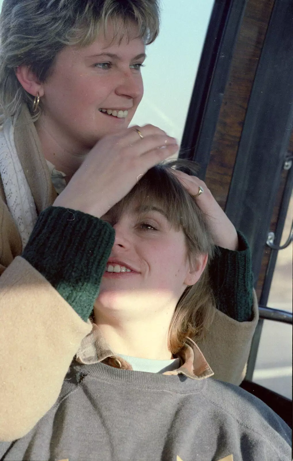 Karen on the coach, on the way to the demo, from Uni: No Chance Fowler! A student Demonstration, London - 26th February 1986