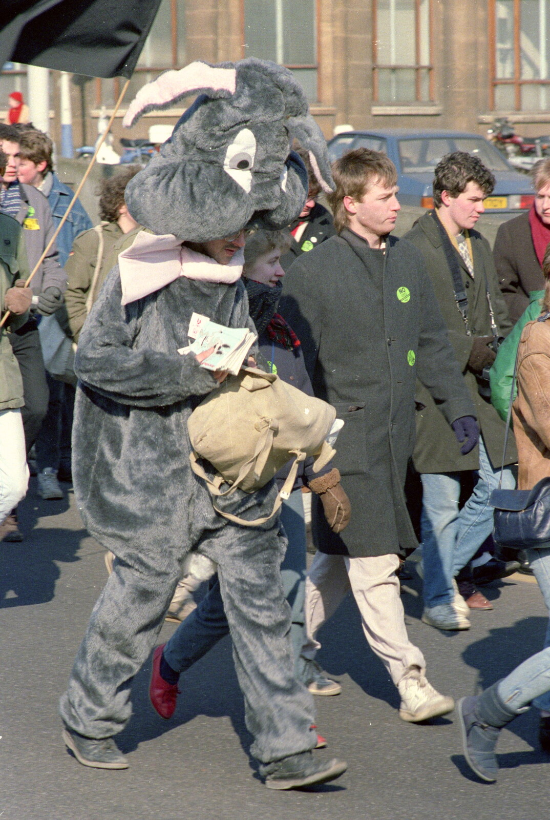 A bloke dressed as a rabbit from Uni: No Chance Fowler! A student Demonstration, London - 26th February 1986