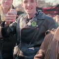Grant Thornton swigs from a can of Budweiser, Uni: No Chance Fowler! A student Demonstration, London - 26th February 1986