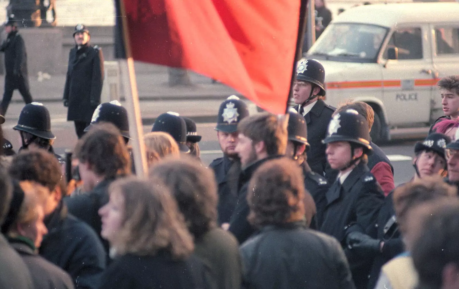 The riot vans are out, from Uni: No Chance Fowler! A student Demonstration, London - 26th February 1986