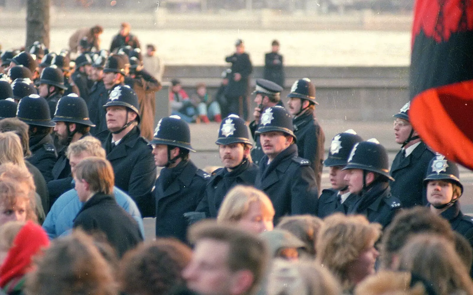 A line of police blocks of Embankment, from Uni: No Chance Fowler! A student Demonstration, London - 26th February 1986