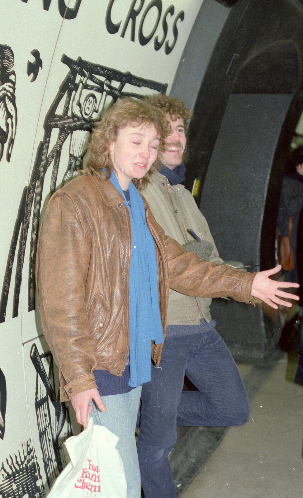 Alison and Sam at Charing Cross tube station from Uni: No Chance Fowler! A student Demonstration, London - 26th February 1986