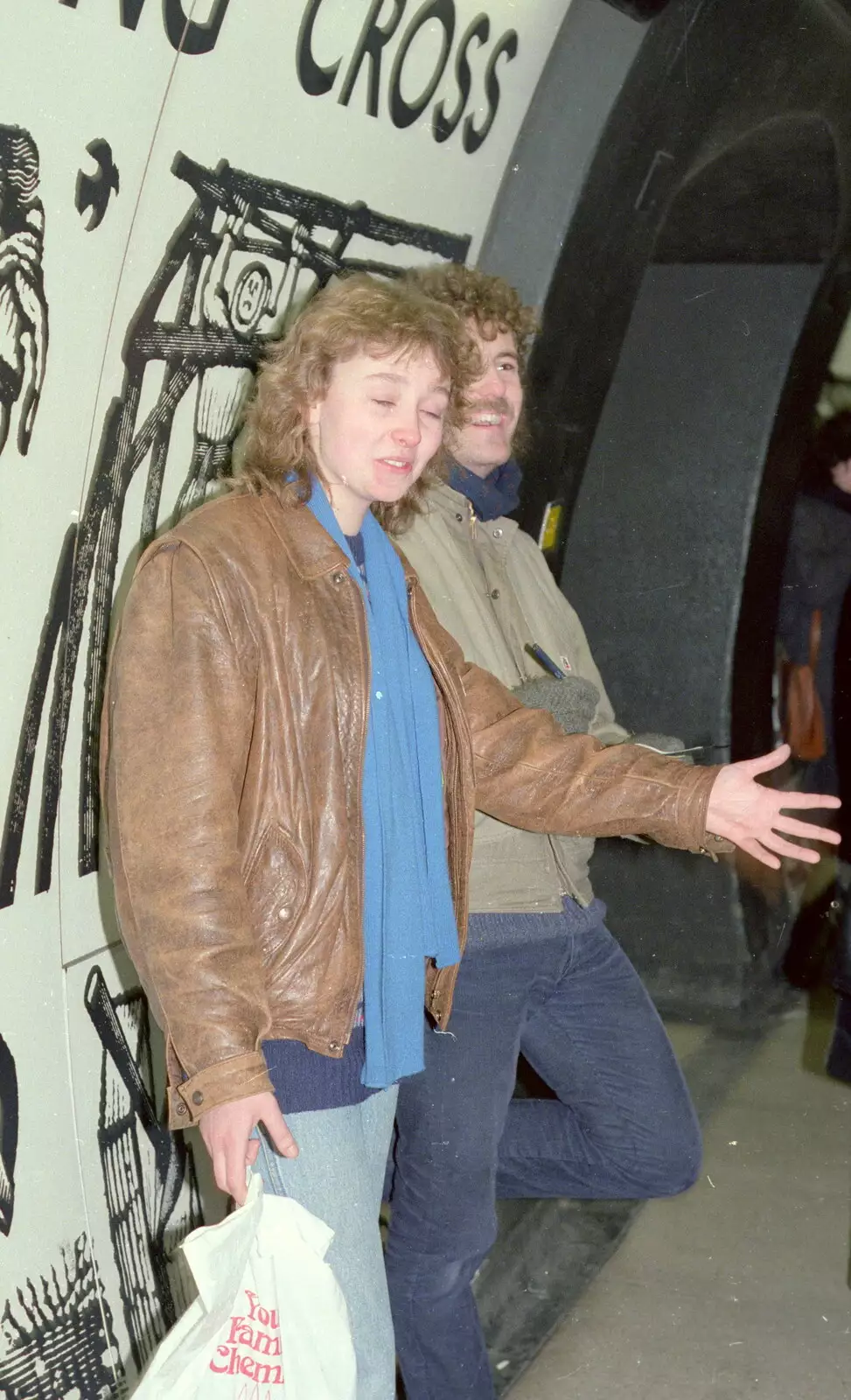 Alison and Sam at Charing Cross tube station, from Uni: No Chance Fowler! A student Demonstration, London - 26th February 1986