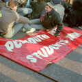 A sit-in on the Plymouth Poly Students' Union banner, Uni: No Chance Fowler! A student Demonstration, London - 26th February 1986