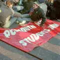 A sit-in on the Plymouth Poly Students' Union banner, Uni: No Chance Fowler! A student Demonstration, London - 26th February 1986