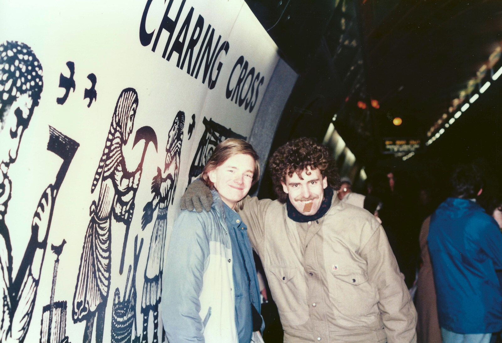Nosher and Sam at Charing Cross underground from Uni: No Chance Fowler! A student Demonstration, London - 26th February 1986